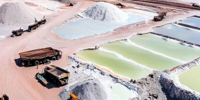 lithium mine with trucks