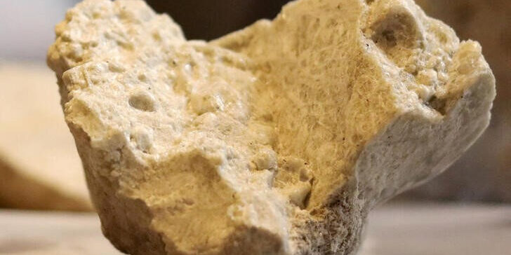 FILE PHOTO: A lithium stone is seen at a news conference of Macusani Yellowcake and Plateau Energy in Lima